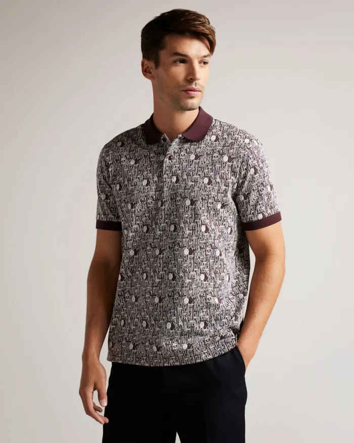 Men COREO 8211 Geometric Knit Polo Shirt Maroon Ted Baker Polo Shirts Men COREO 8211 Geometric Knit Polo Shirt Maroon Ted Baker Polo Shirts