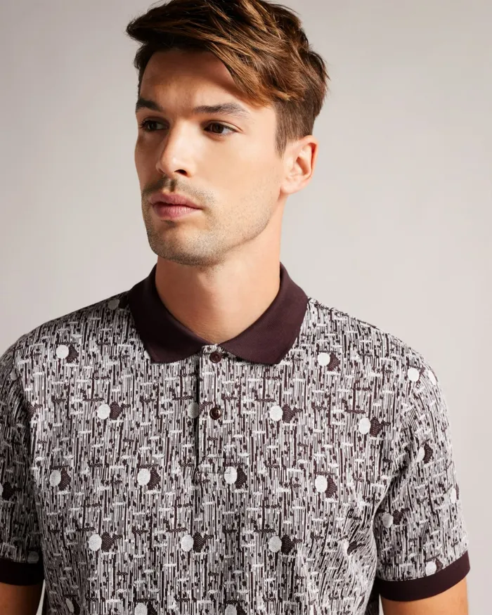 Men COREO 8211 Geometric Knit Polo Shirt Maroon Ted Baker Polo Shirts Men COREO 8211 Geometric Knit Polo Shirt Maroon Ted Baker Polo Shirts
