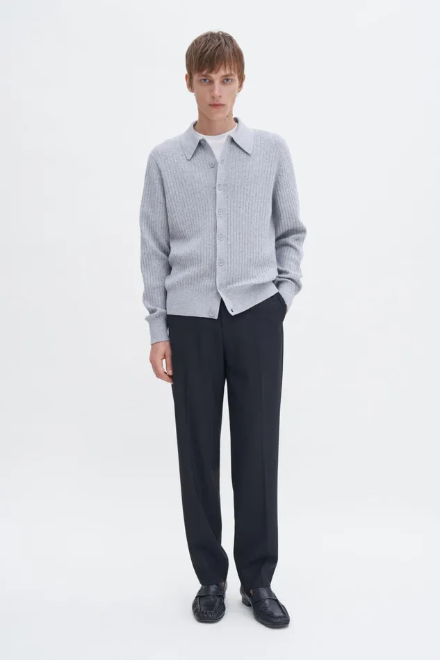 Men Cotton Merino Knit Shirt Light Grey Melange Filippa K Knitwear