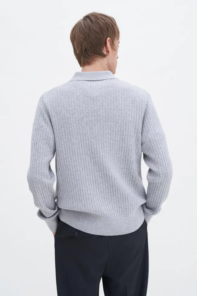 Men Cotton Merino Knit Shirt Light Grey Melange Filippa K Knitwear