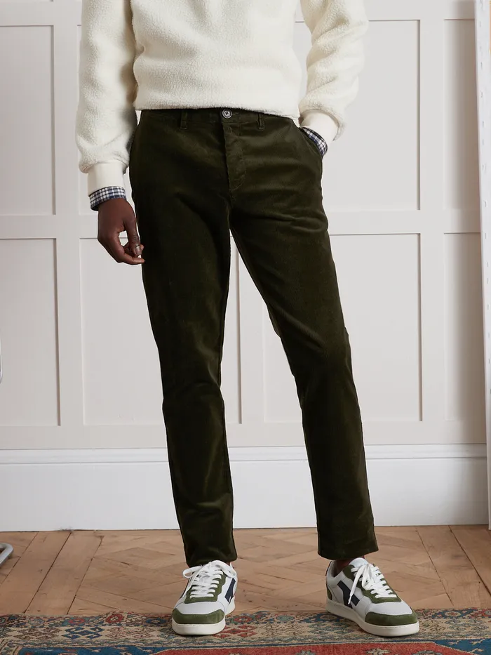 Men Cyrillus Clothing Regular Corduroy Chinos Kaki