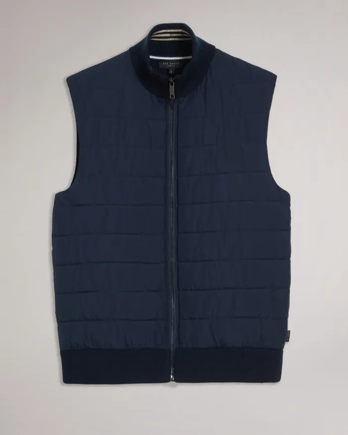 Men DEJAS 8211 Funnel Neck Gilet With Knitted Back Navy Ted Baker Jumpers and Knitwear