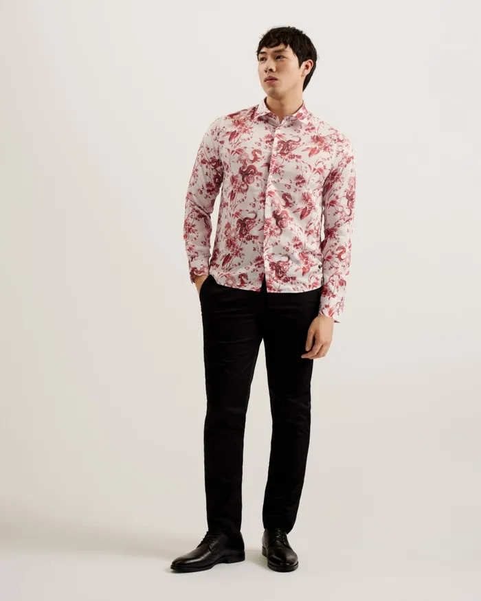Men DRAAKE 8211 Long Sleeve Dragon Print Shirt Red Ted Baker Shirts Men DRAAKE 8211 Long Sleeve Dragon Print Shirt Red Ted Baker Shirts