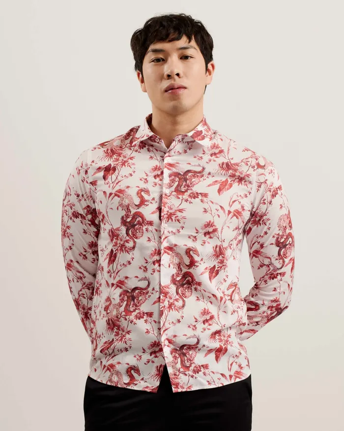 Men DRAAKE 8211 Long Sleeve Dragon Print Shirt Red Ted Baker Shirts Men DRAAKE 8211 Long Sleeve Dragon Print Shirt Red Ted Baker Shirts