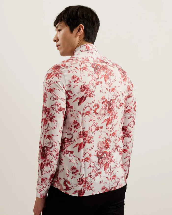 Men DRAAKE 8211 Long Sleeve Dragon Print Shirt Red Ted Baker Shirts Men DRAAKE 8211 Long Sleeve Dragon Print Shirt Red Ted Baker Shirts