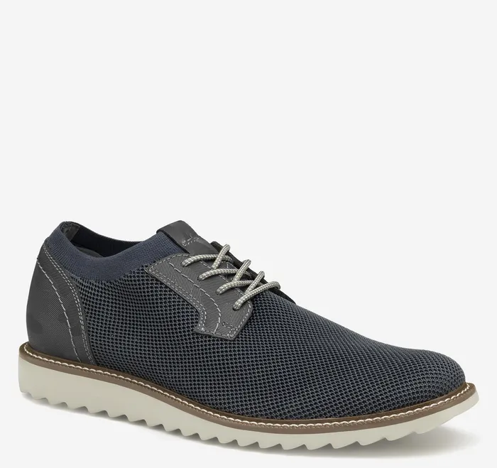 Men Duncan Knit Plain Toe Navy KnitCamoEmbossed Leather LaceUps Johnston and Murphy