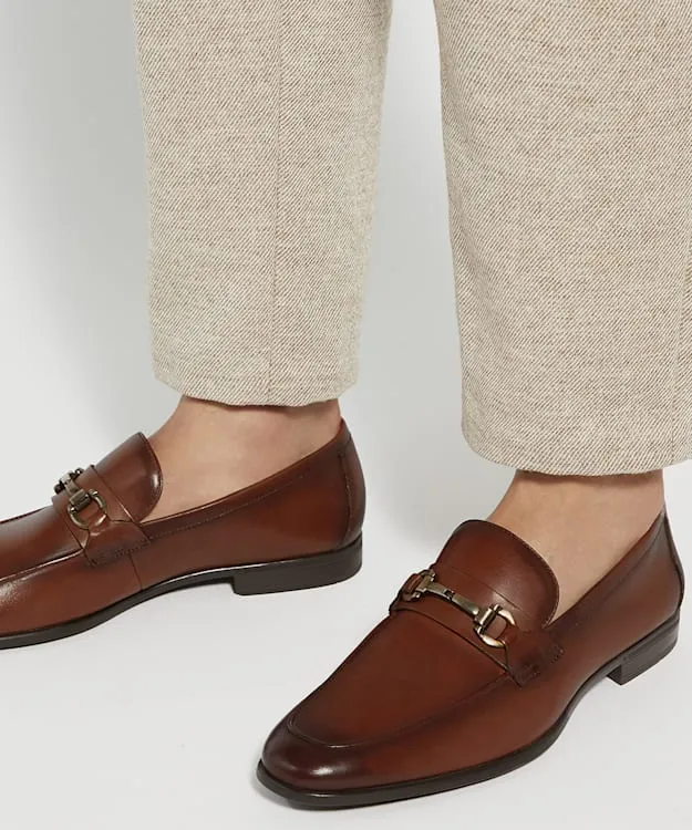 Men Dune London Smart Shoes Leather Snaffle Loafers Brown
