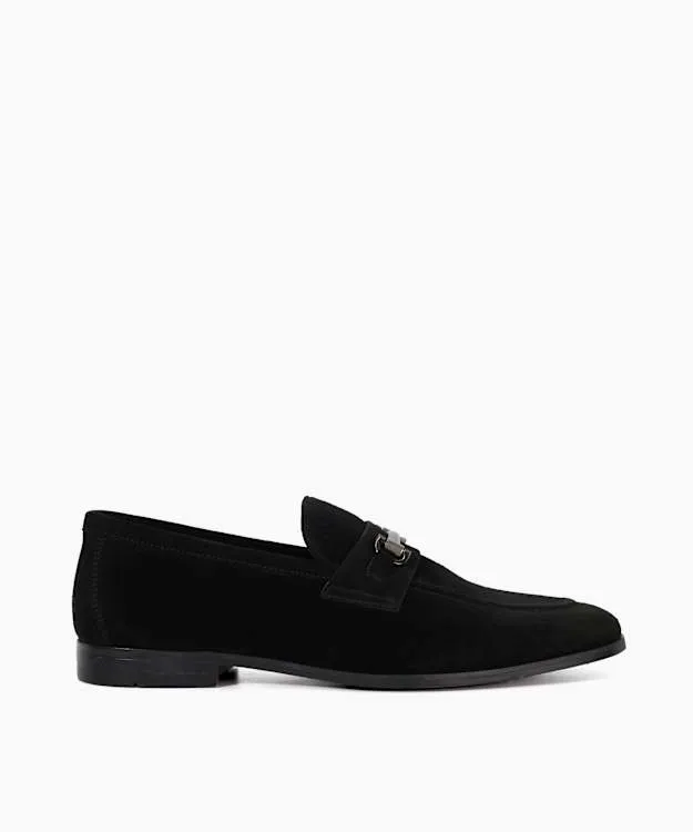 Men Dune London Smart Shoes Suede Snaffle Trim Loafers Black
