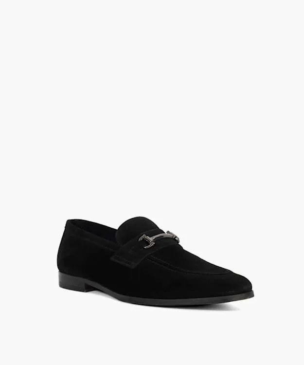 Men Dune London Smart Shoes Suede Snaffle Trim Loafers Black