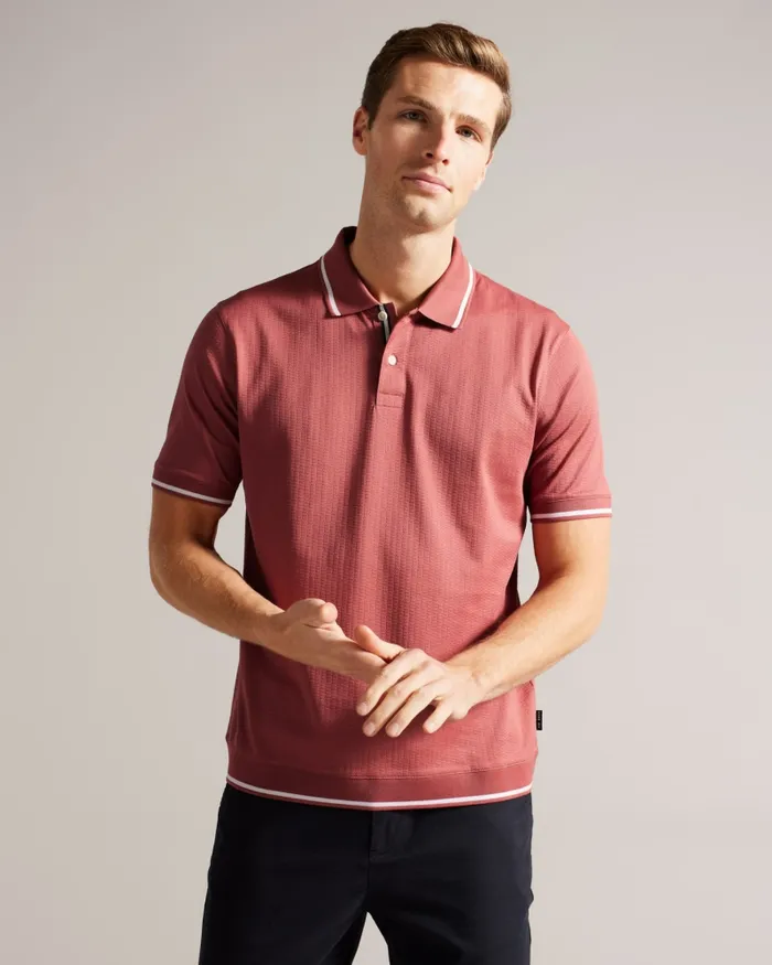 Men ERWEN 8211 Regular Fit Textured Polo Shirt Medium Pink Ted Baker Polo Shirts