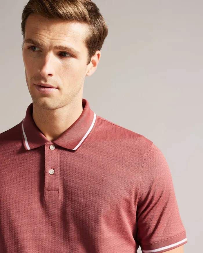 Men ERWEN 8211 Regular Fit Textured Polo Shirt Medium Pink Ted Baker Polo Shirts