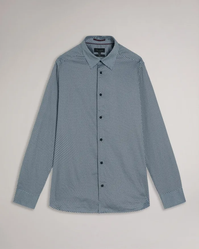 Men FAENZA 8211 Long Sleeve Geometric Shirt Navy Ted Baker Shirts
