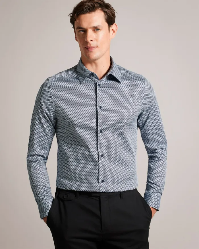Men FAENZA 8211 Long Sleeve Geometric Shirt Navy Ted Baker Shirts Men FAENZA 8211 Long Sleeve Geometric Shirt Navy Ted Baker Shirts