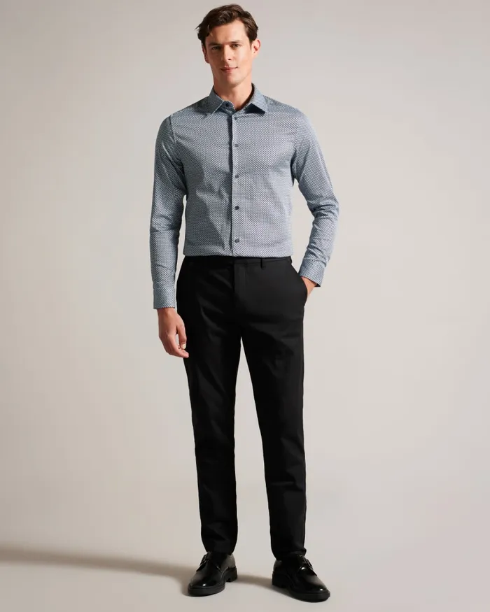 Men FAENZA 8211 Long Sleeve Geometric Shirt Navy Ted Baker Shirts Men FAENZA 8211 Long Sleeve Geometric Shirt Navy Ted Baker Shirts