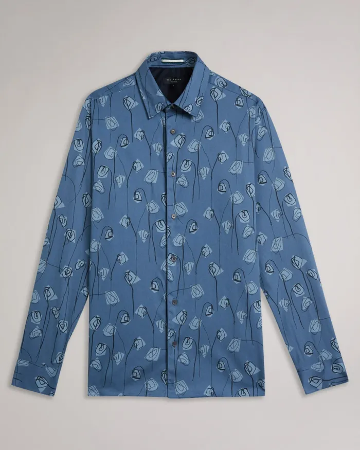 Men FRITH 8211 Long Sleeve Flower Print Shirt Medium Blue Ted Baker Shirts