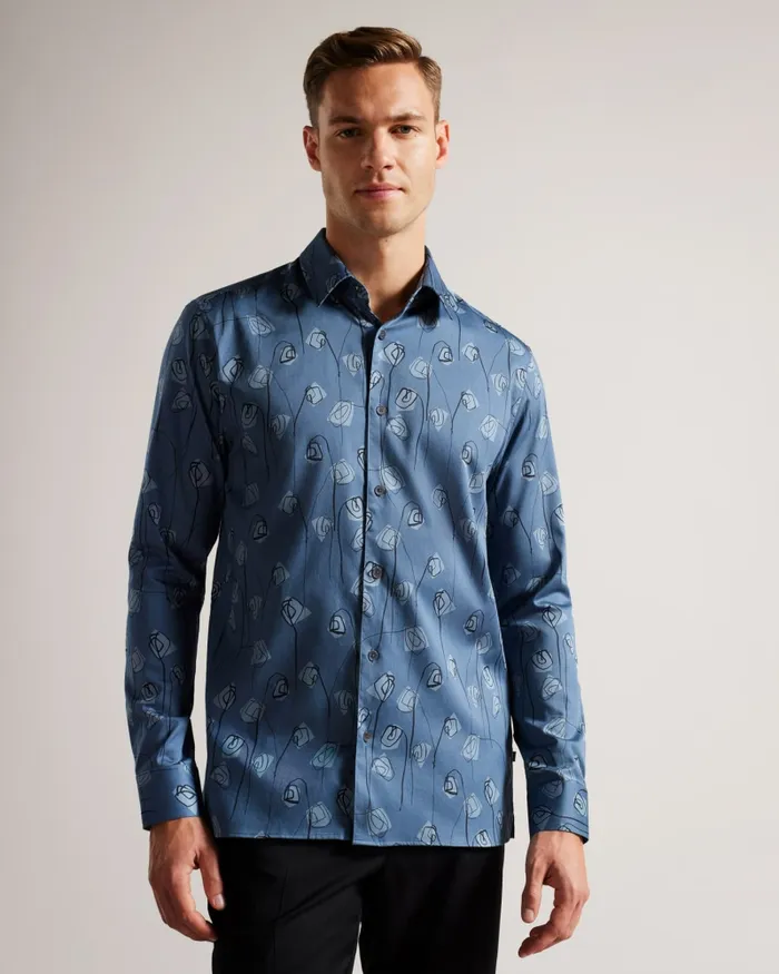 Men FRITH 8211 Long Sleeve Flower Print Shirt Medium Blue Ted Baker Shirts Men FRITH 8211 Long Sleeve Flower Print Shirt Medium Blue Ted Baker Shirts