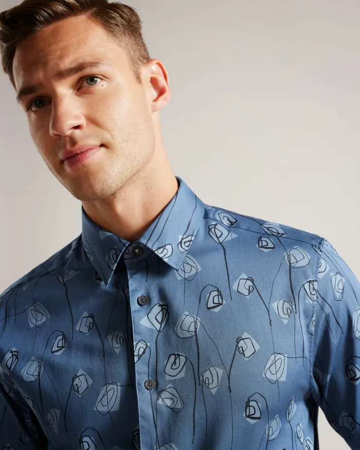 Men FRITH 8211 Long Sleeve Flower Print Shirt Medium Blue Ted Baker Shirts Men FRITH 8211 Long Sleeve Flower Print Shirt Medium Blue Ted Baker Shirts