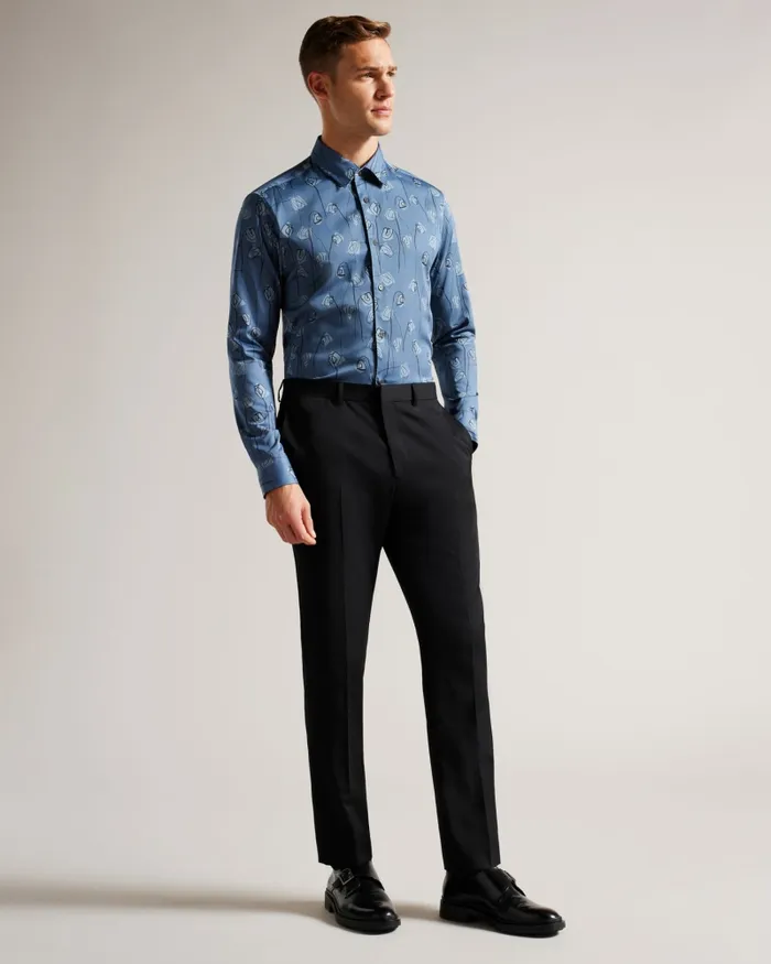 Men FRITH 8211 Long Sleeve Flower Print Shirt Medium Blue Ted Baker Shirts Men FRITH 8211 Long Sleeve Flower Print Shirt Medium Blue Ted Baker Shirts