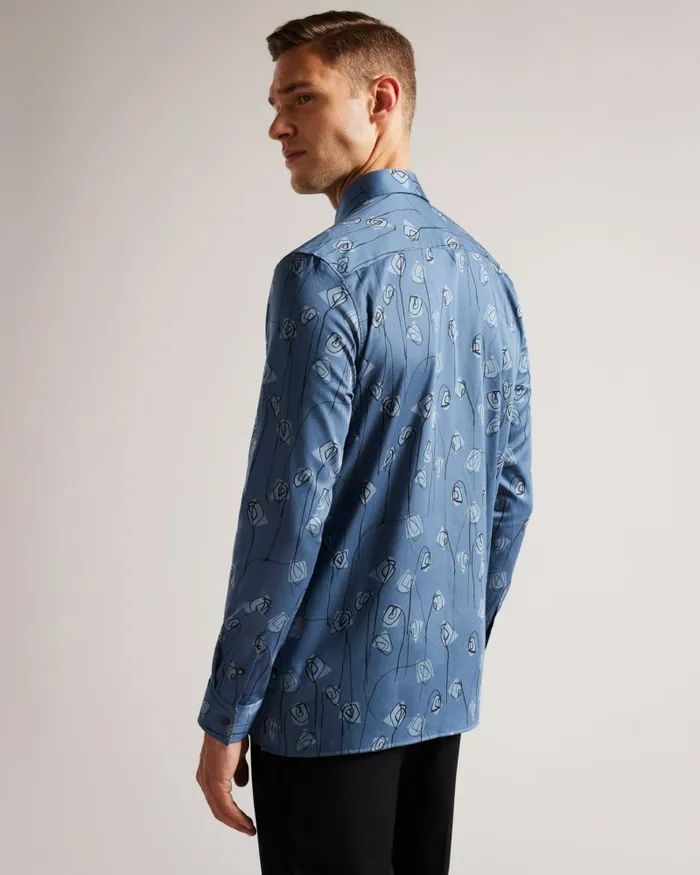Men FRITH 8211 Long Sleeve Flower Print Shirt Medium Blue Ted Baker Shirts Men FRITH 8211 Long Sleeve Flower Print Shirt Medium Blue Ted Baker Shirts