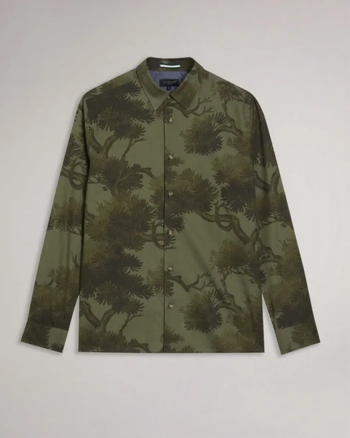 Men GOXHILL 8211 Long Sleeve Leaf Print Shirt Khaki Ted Baker Shirts