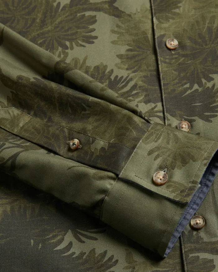 Men GOXHILL 8211 Long Sleeve Leaf Print Shirt Khaki Ted Baker Shirts Men GOXHILL 8211 Long Sleeve Leaf Print Shirt Khaki Ted Baker Shirts