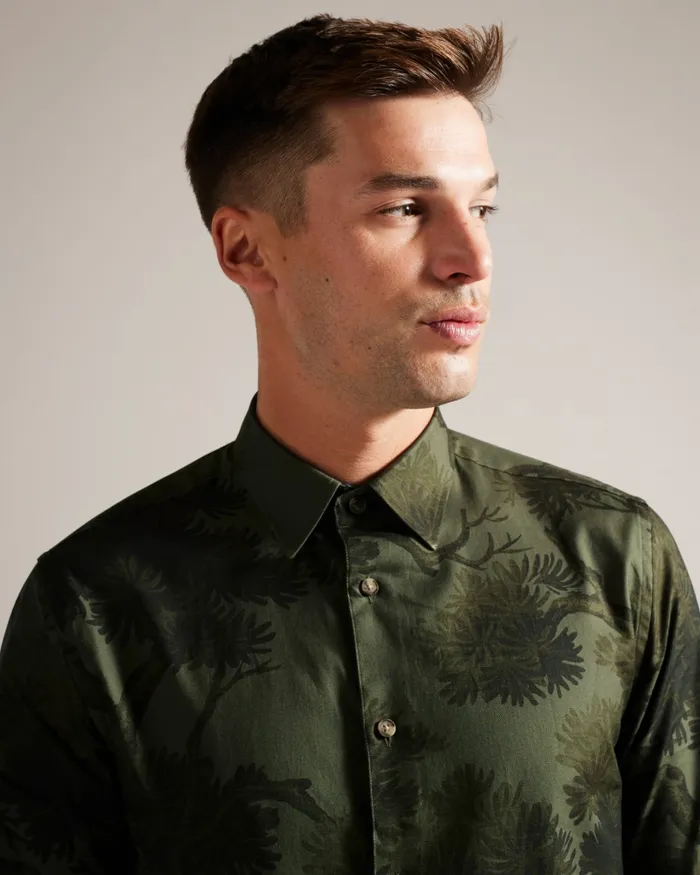 Men GOXHILL 8211 Long Sleeve Leaf Print Shirt Khaki Ted Baker Shirts Men GOXHILL 8211 Long Sleeve Leaf Print Shirt Khaki Ted Baker Shirts
