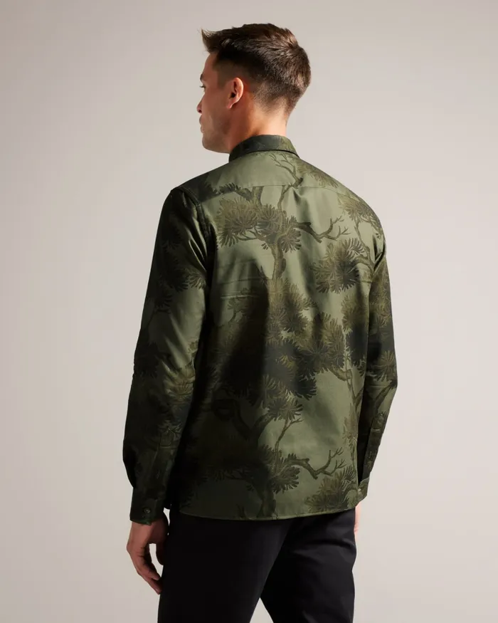 Men GOXHILL 8211 Long Sleeve Leaf Print Shirt Khaki Ted Baker Shirts Men GOXHILL 8211 Long Sleeve Leaf Print Shirt Khaki Ted Baker Shirts