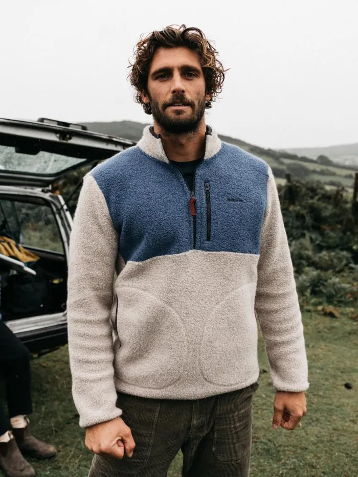 Men Hegen 14 Zip Wool Fleece Coastal Fjordoatmeal Finisterre Fleece