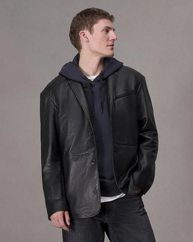 Men Jackets and Coats Rag and Bone Shift Leather Blazer Black