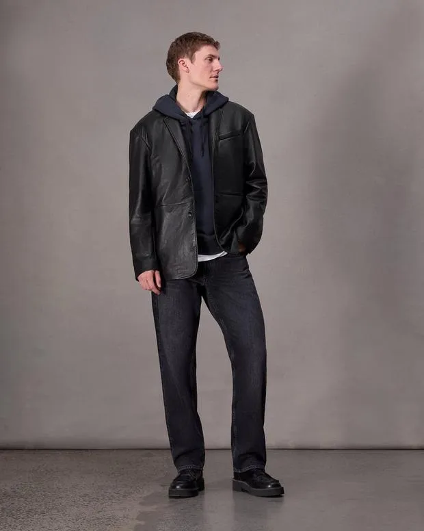 Men Jackets and Coats Rag and Bone Shift Leather Blazer Black
