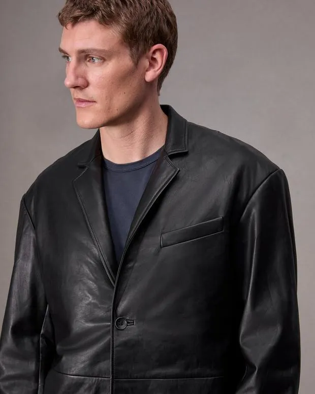 Men Jackets and Coats Rag and Bone Shift Leather Blazer Black