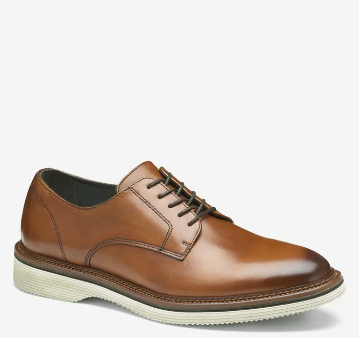Men Johnston and Murphy Jenson Plain Toe Tan European Calfskin LaceUps