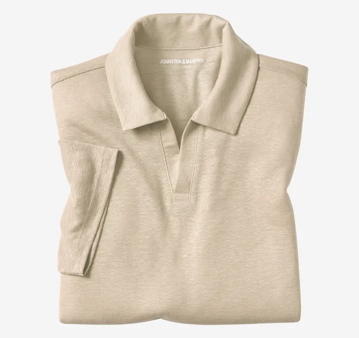 Men Johnston and Murphy LinenBlend VNeck Polo Sand Polos and Tees