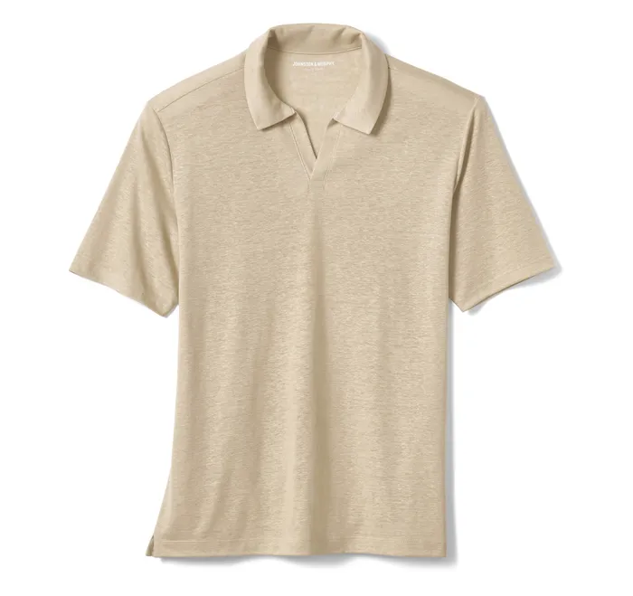 Men Johnston and Murphy LinenBlend VNeck Polo Sand Polos and Tees