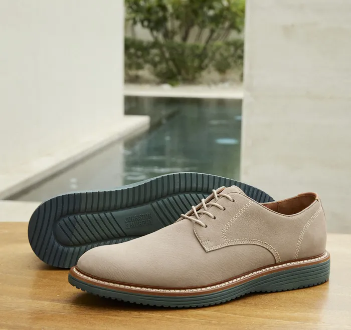 Men Johnston and Murphy Upton Plain Toe Taupe Nubuck Shoes