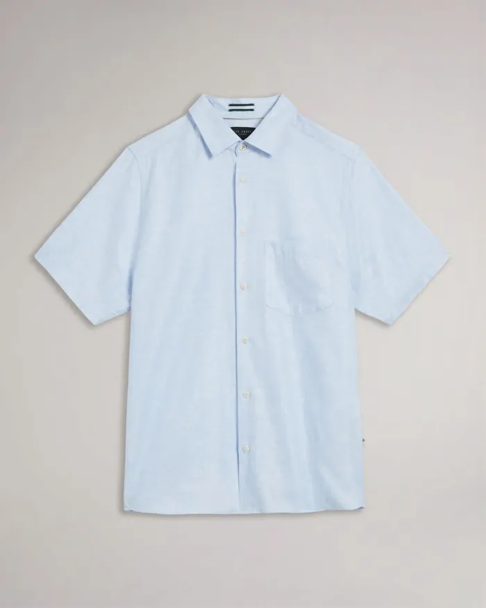 Men KINGFRD 8211 Short Sleeve Linen Shirt Light Blue Ted Baker Shirts