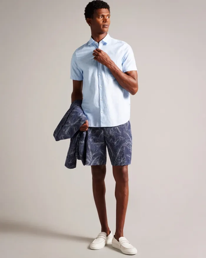 Men KINGFRD 8211 Short Sleeve Linen Shirt Light Blue Ted Baker Shirts Men KINGFRD 8211 Short Sleeve Linen Shirt Light Blue Ted Baker Shirts