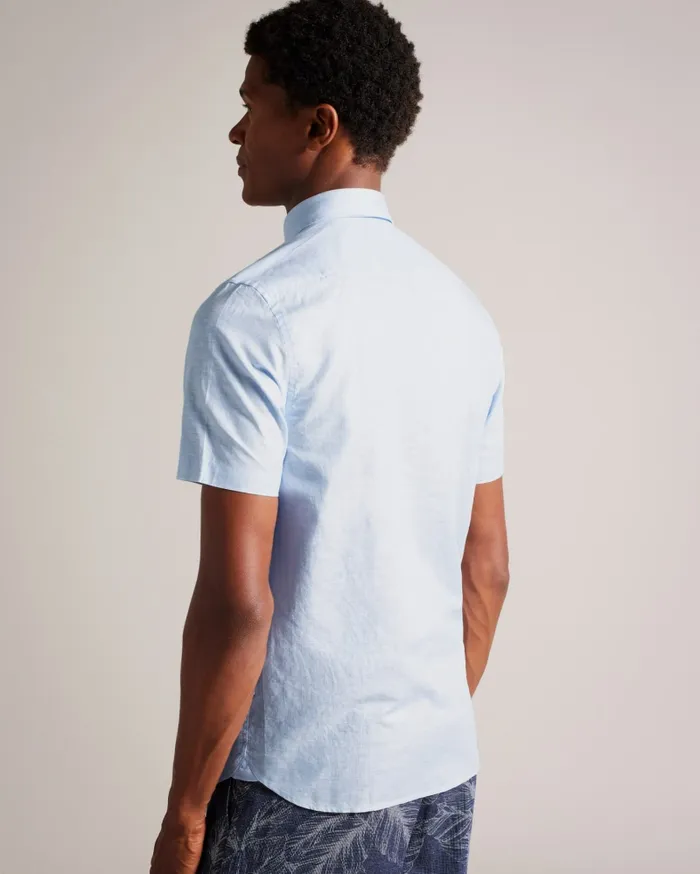 Men KINGFRD 8211 Short Sleeve Linen Shirt Light Blue Ted Baker Shirts Men KINGFRD 8211 Short Sleeve Linen Shirt Light Blue Ted Baker Shirts