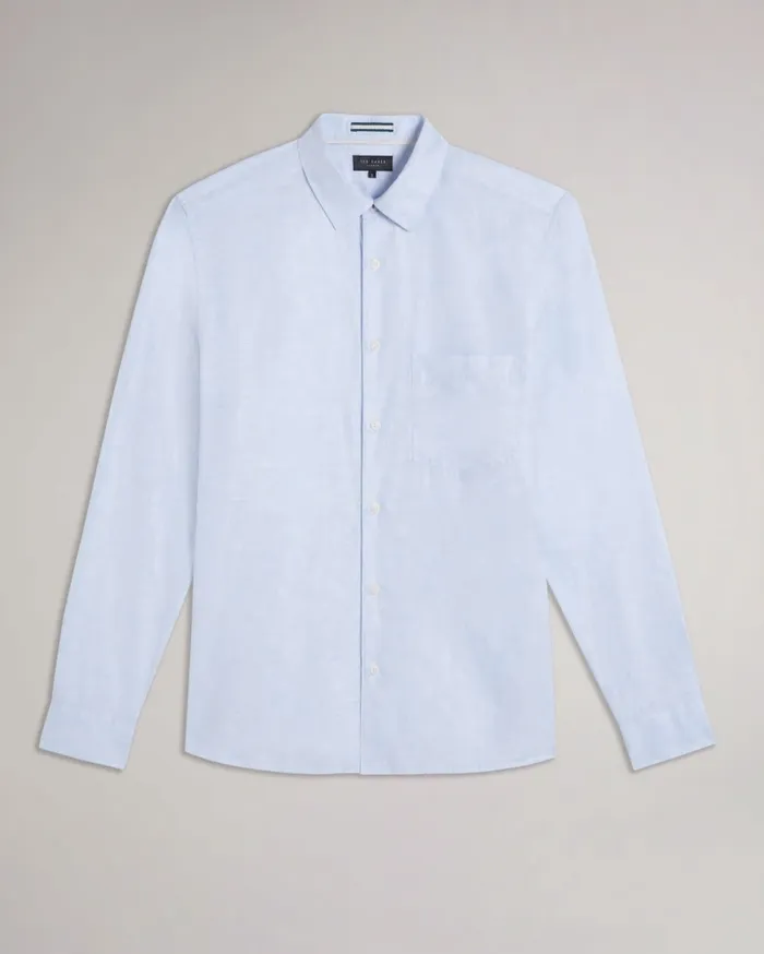 Men KINGWEL 8211 Long Sleeve Linen Blend Shirt Light Blue Ted Baker Shirts