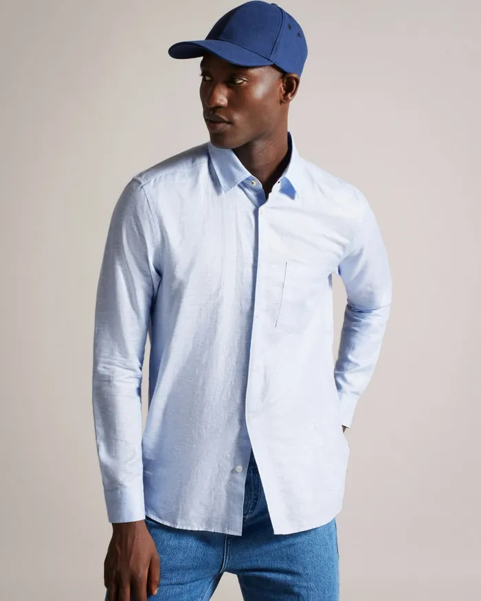 Men KINGWEL 8211 Long Sleeve Linen Blend Shirt Light Blue Ted Baker Shirts Men KINGWEL 8211 Long Sleeve Linen Blend Shirt Light Blue Ted Baker Shirts