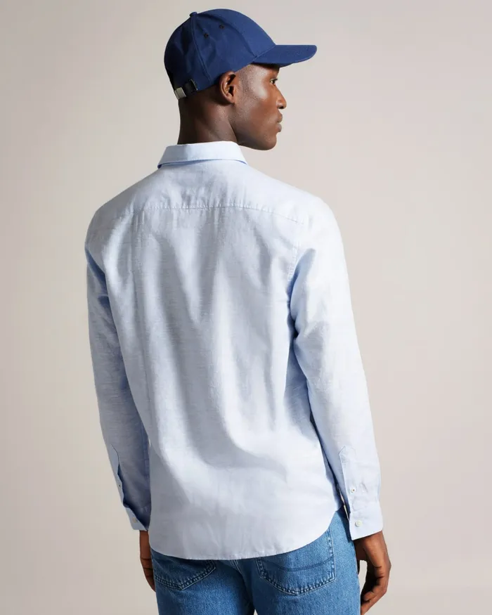 Men KINGWEL 8211 Long Sleeve Linen Blend Shirt Light Blue Ted Baker Shirts Men KINGWEL 8211 Long Sleeve Linen Blend Shirt Light Blue Ted Baker Shirts