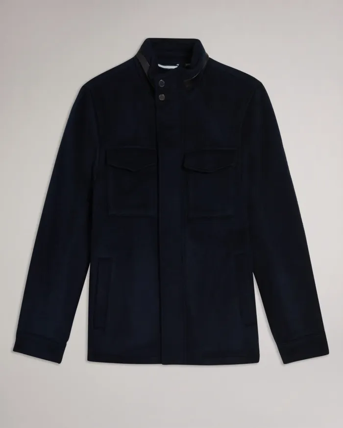 Men KNOWL 8211 Funnel Neck Wool Field Jacket Navy Ted Baker Coats and Jackets