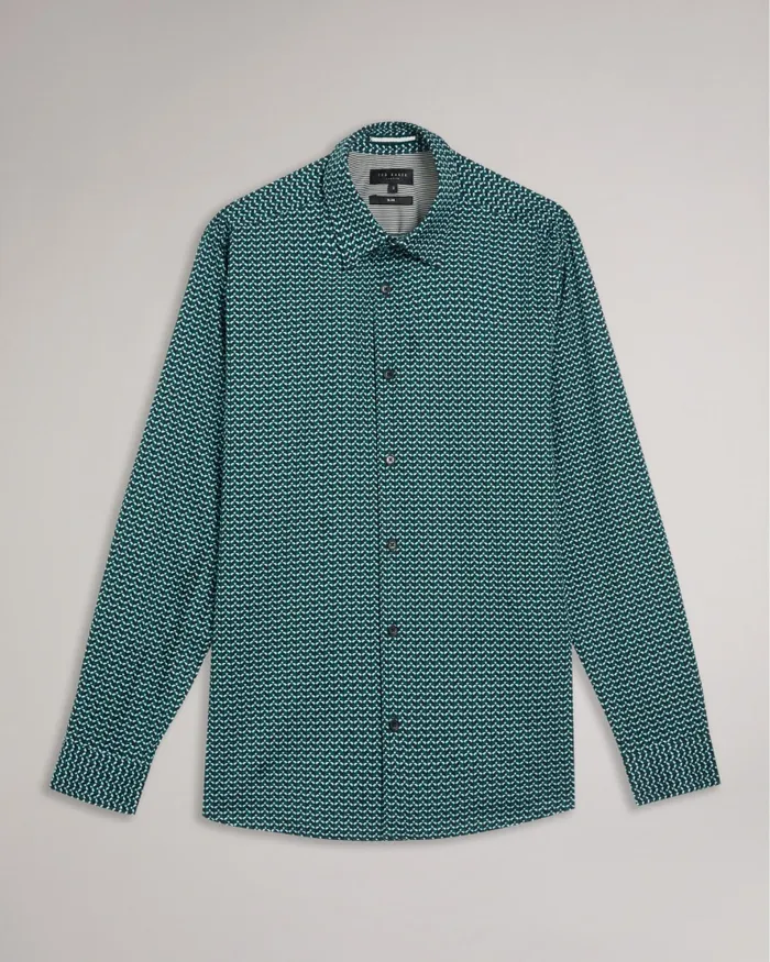 Men LACEBY 8211 Long Sleeve Geometric Print Shirt Green Ted Baker Shirts