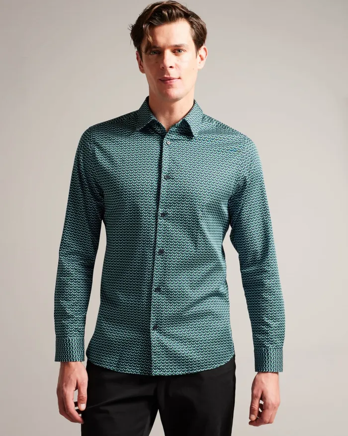 Men LACEBY 8211 Long Sleeve Geometric Print Shirt Green Ted Baker Shirts Men LACEBY 8211 Long Sleeve Geometric Print Shirt Green Ted Baker Shirts