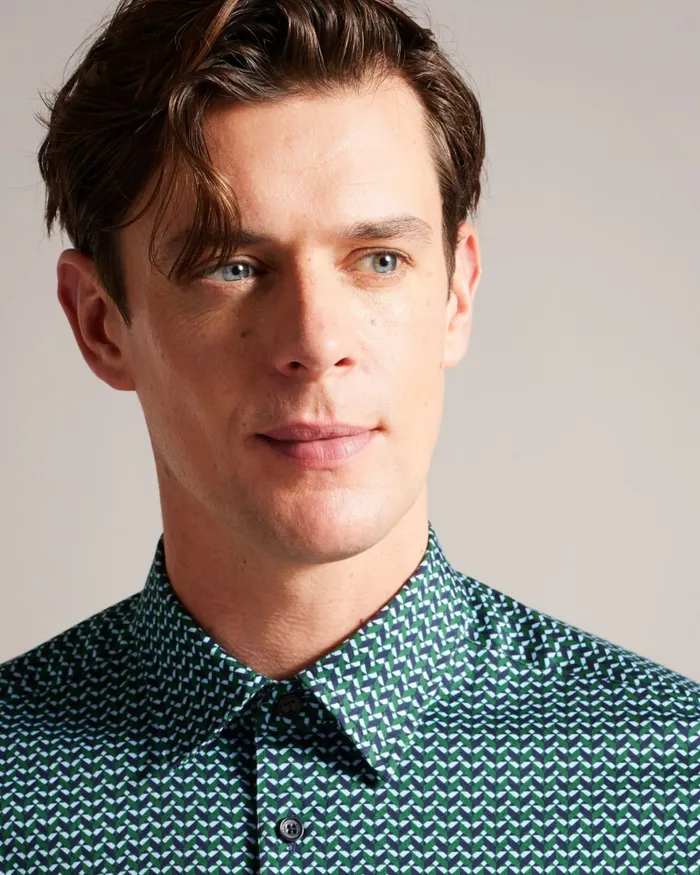 Men LACEBY 8211 Long Sleeve Geometric Print Shirt Green Ted Baker Shirts Men LACEBY 8211 Long Sleeve Geometric Print Shirt Green Ted Baker Shirts
