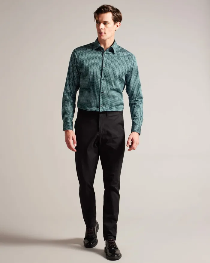 Men LACEBY 8211 Long Sleeve Geometric Print Shirt Green Ted Baker Shirts Men LACEBY 8211 Long Sleeve Geometric Print Shirt Green Ted Baker Shirts