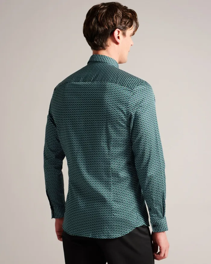 Men LACEBY 8211 Long Sleeve Geometric Print Shirt Green Ted Baker Shirts Men LACEBY 8211 Long Sleeve Geometric Print Shirt Green Ted Baker Shirts