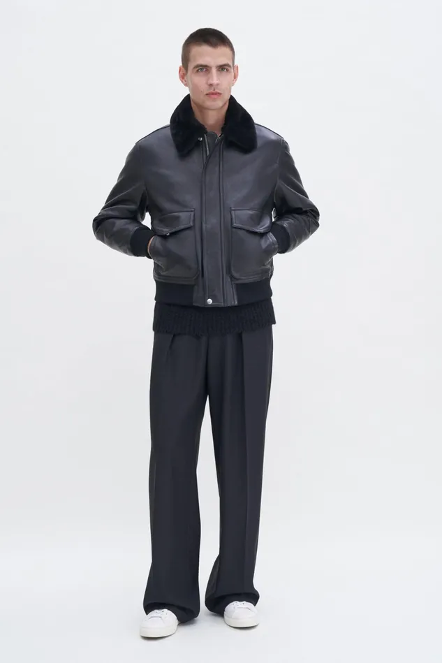 Men Leather Aviator Jacket Black Filippa K Outerwear