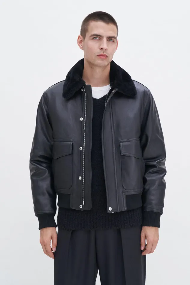 Men Leather Aviator Jacket Black Filippa K Outerwear