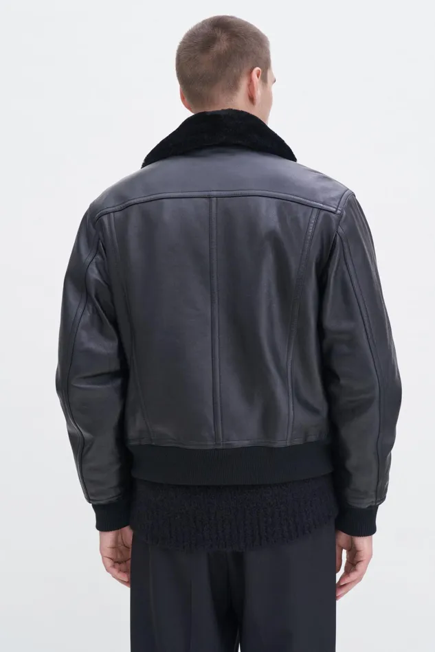 Men Leather Aviator Jacket Black Filippa K Outerwear